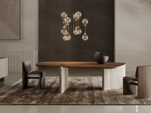 Tavolo Flatiron con top in legno e base in marmo di Bonaldo