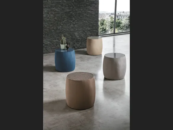 Tavolino Pouf Lepanto con top in vetro o tessuto, rivestito in microfibra effetto velluto di Target Point