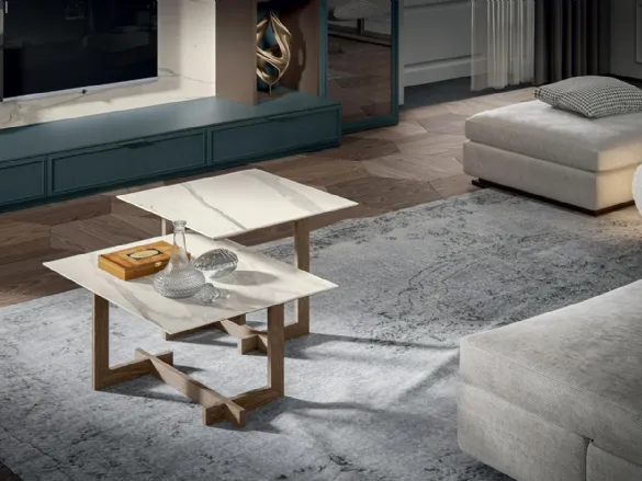 Tavolino Zen Zenith in ceramica con base in legno di Mobilgam