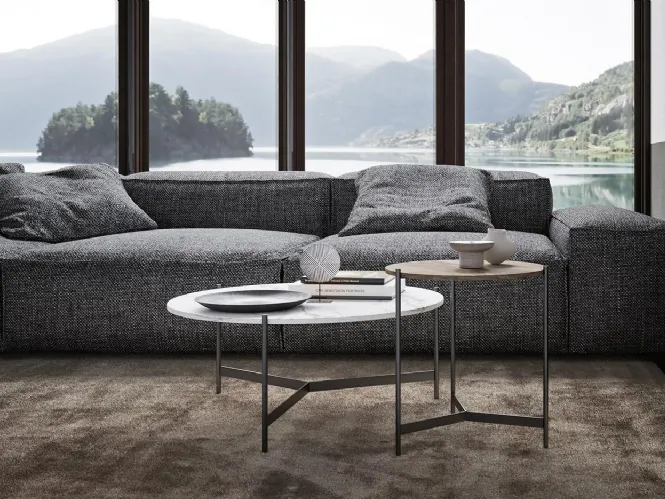 Tavolino tondo Toor Horizon in laminato con base in metallo di Mobilgam