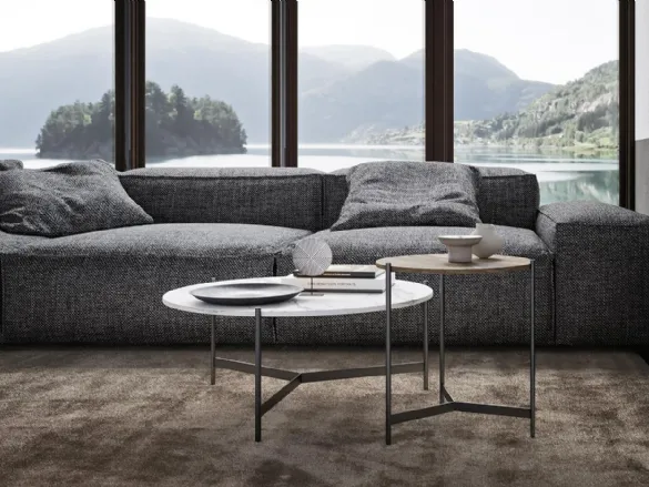 Tavolino tondo Toor Horizon in laminato con base in metallo di Mobilgam