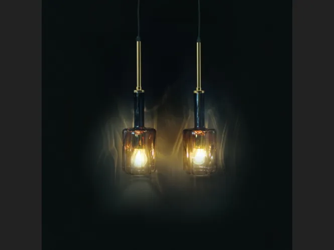 Lampada a sospensione Babylon in vetro di Murano color Oro di Adriani e Rossi