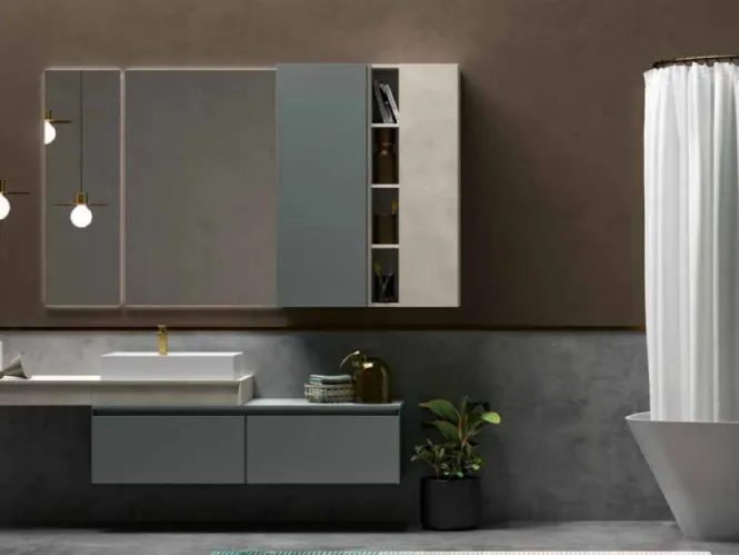 Mobile da Bagno sospeso in laccato carta da zucchero e top in laccato effetto resina 45 01 di Birex
