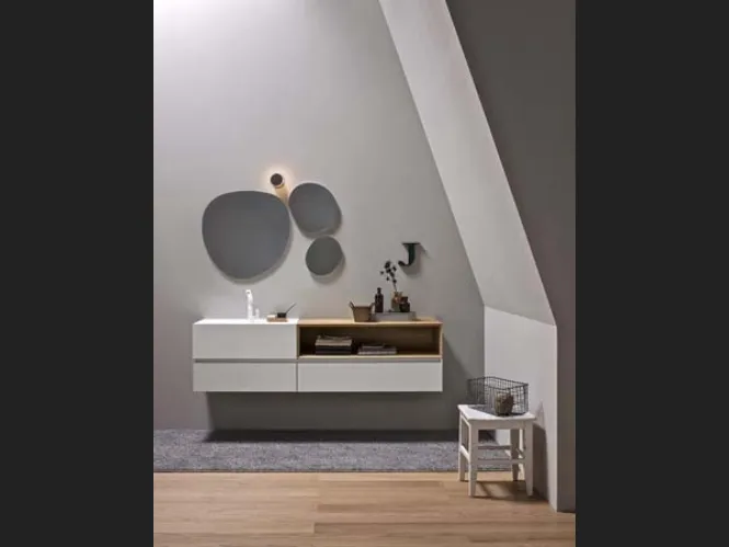 Mobile da Bagno sospeso in laccato bianco opaco e rovere 45 06 di Birex