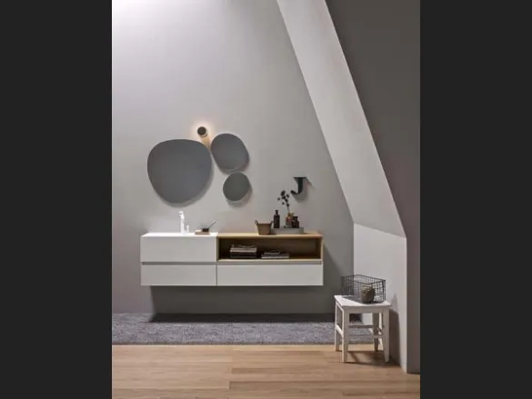 Mobile da Bagno sospeso in laccato bianco opaco e rovere 45 06 di Birex