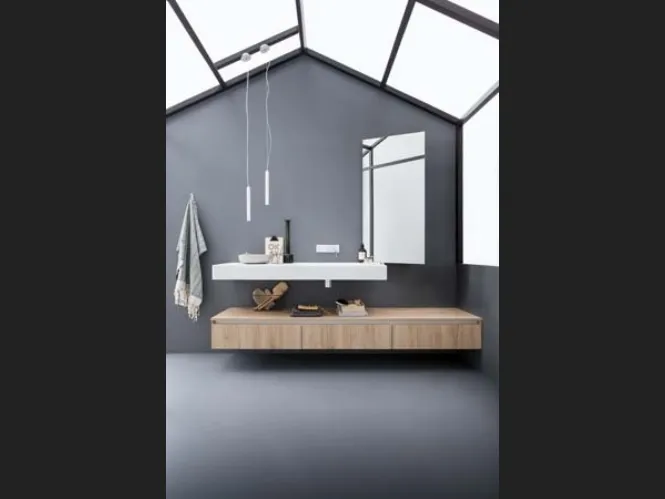 Mobile da Bagno sospeso in melaminico effetto rovere e top in Corian 45 09 di Birex