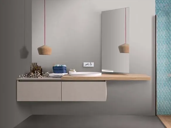 Mobile da Bagno sospeso in melaminico con top in rovere 45 10 di Birex