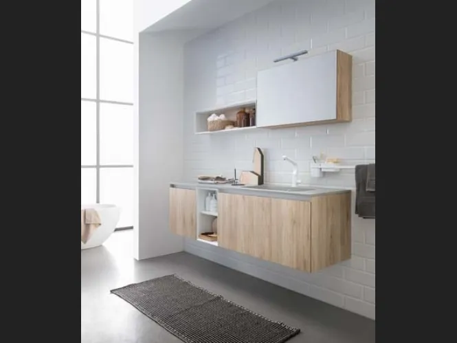 Mobile da Bagno sospeso in melaminico rovere e top in mineral marmo grigio 45 12 di Birex