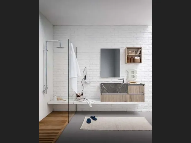 Mobile da Bagno sospeso in melaminico rovere con top e lavabo in marmo grafite 45 13 di Birex