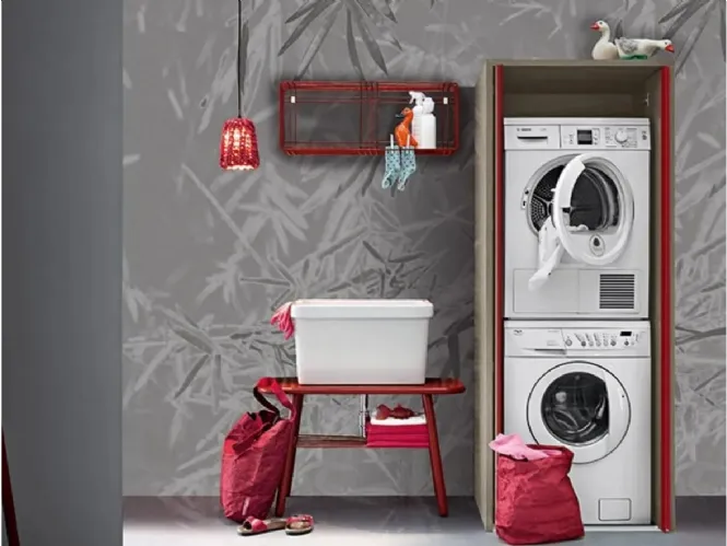 Mobile da Bagno in melaminico e laccato rosso Acqua e Sapone Lavanderia 01 di Birex