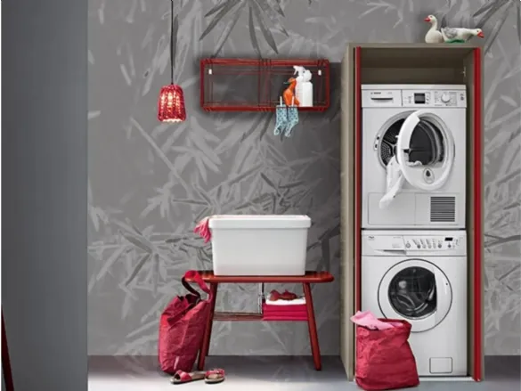 Mobile da Bagno in melaminico e laccato rosso Acqua e Sapone Lavanderia 01 di Birex