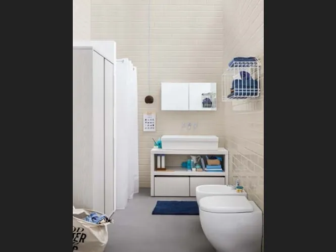 Mobile da Bagno a terra in melaminico e lavabo in ceramica Acqua e Sapone 03 di Birex