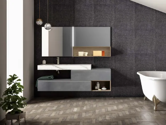 Mobile da Bagno sospeso in laccato metallico piombo Lapis 06 di Birex