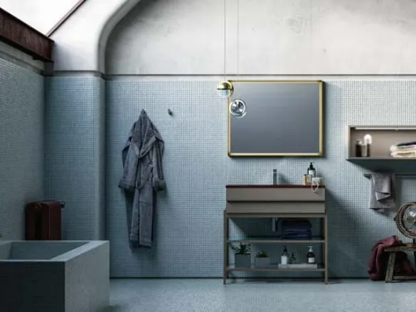 Mobile da Bagno a terra in laccato e alluminio con top in argilla rosso Sidero 08 di Birex