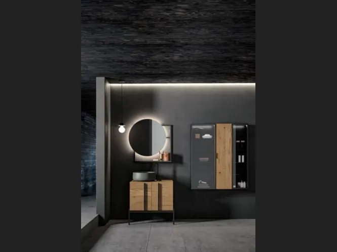 Mobile da Bagno a terra  in rovere e alluminio Sidero 09 di Birex