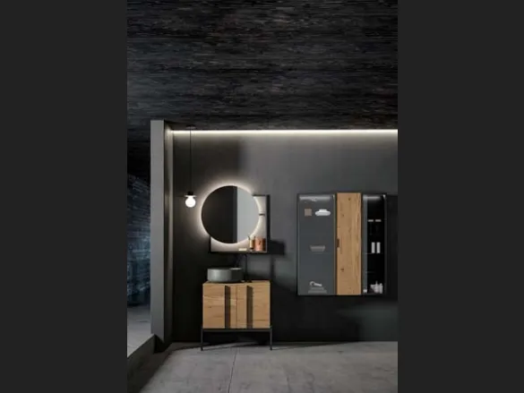 Mobile da Bagno a terra Sidéro 05 in essenza rovere naturale e metallo nero di Birex