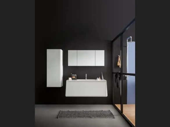 Mobile da Bagno sospeso in laccato bianco opaco e top in Corian Campus 04 di Birex