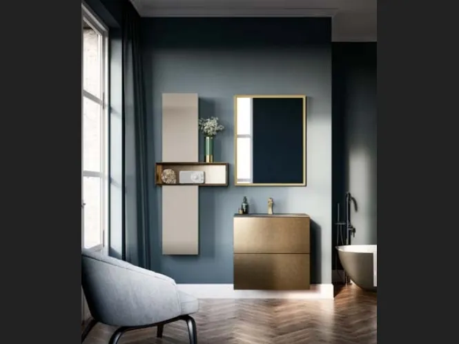 Mobile da Bagno sospeso in laccato metallico e top in vetro grigio seta sabbiato Hosoi 01 di Birex