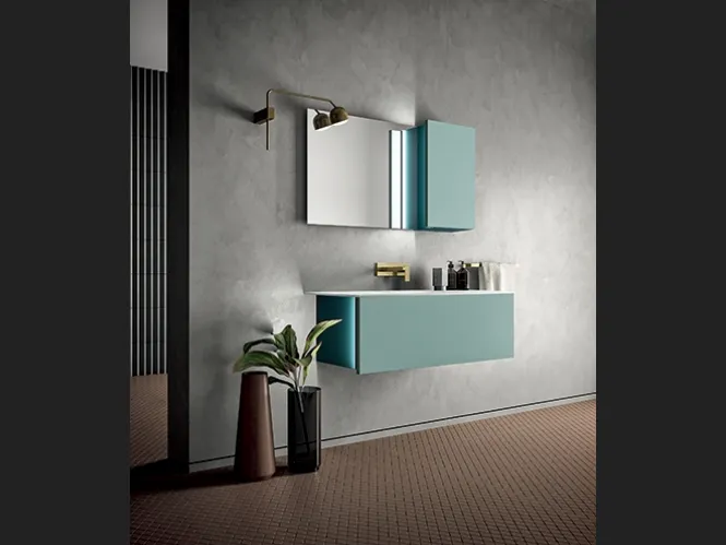 Mobile da Bagno sospeso in laccato e top in Corian Hosoi 03 di Birex