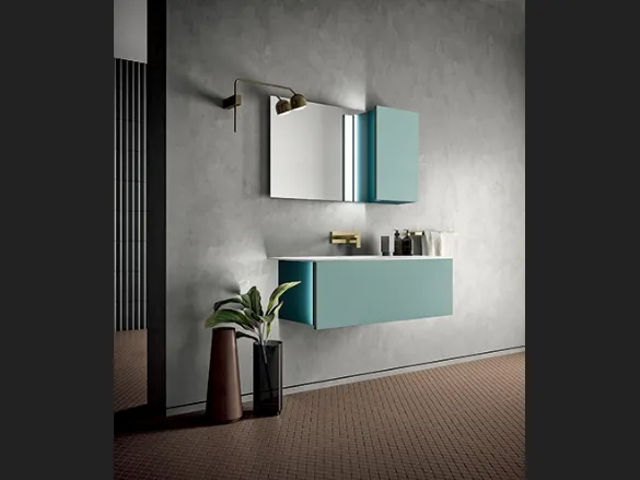 Mobile da Bagno sospeso in laccato e top in Corian Hosoi 03 di Birex