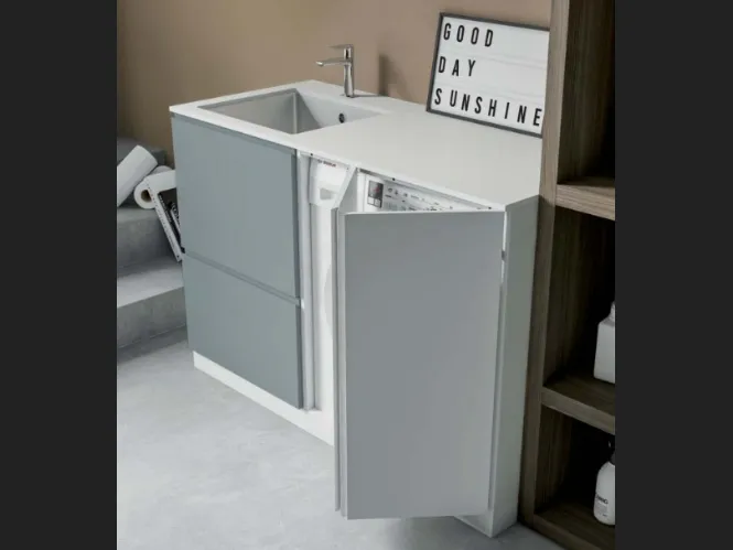Mobile da Lavanderia in laccato opaco carta da zucchero e bianco Idrobox 01 di Birex