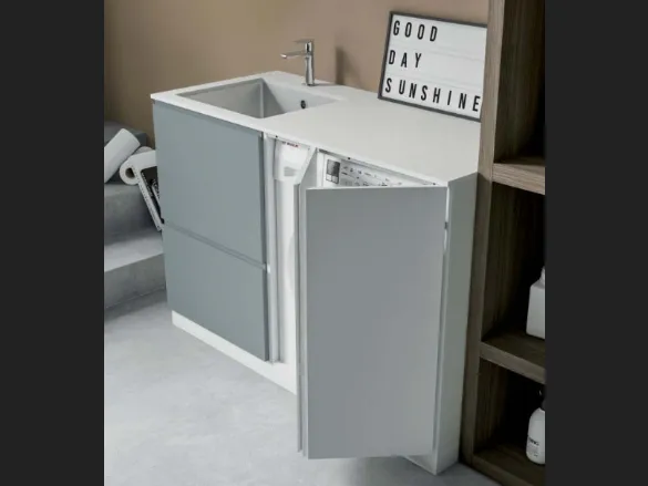 Mobile da Lavanderia in laccato opaco carta da zucchero e bianco Idrobox 01 di Birex