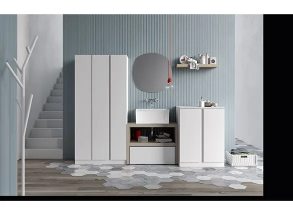 Mobile da Lavanderia in melaminico bianco e lavabo  in ceramica Idrobox 10 di Birex