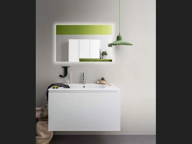Mobile da Bagno sospeso in laccato opaco e top con lavabo integrato in ceramica Lapis 05 di Birex