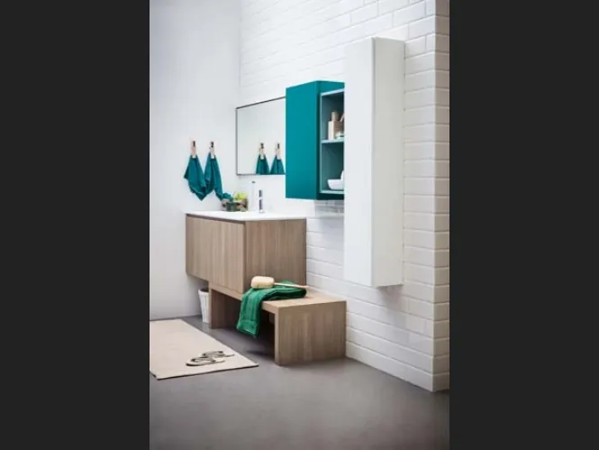 Mobile da Bagno sospeso in melaminico e laccato con top in mineral marmo bianco Lapis 06 di Birex