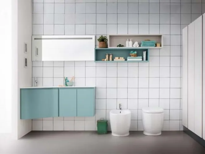 Mobile da bagno sospeso ad angolo in laccato opaco Lapis 07 di Birex