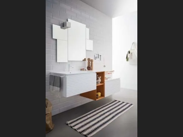 Mobile da Bagno sospeso in laccato bianco e bruciato con top in mineral marmo bianco lucido Memento 07 di Birex