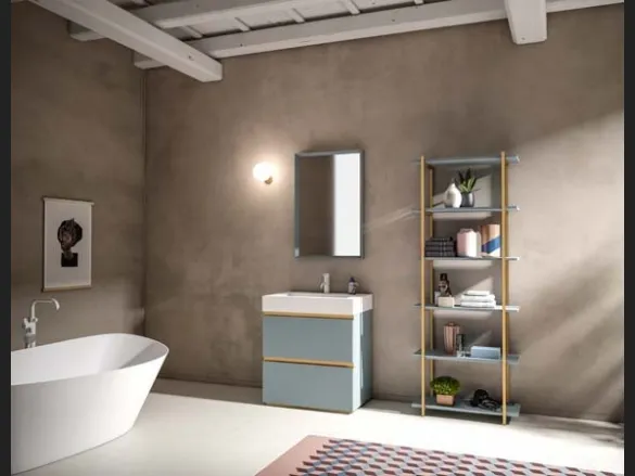 Mobile da Bagno a terra in laccato e alluminio con top in Corian Sidero 11 di Birex