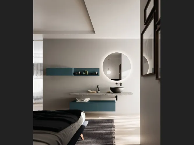 Mobile da Bagno sospeso laccato opaco con top in Abete Grey Sistema Maniglia 19 di Puntotre