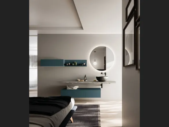 Mobile da Bagno sospeso laccato opaco con top in Abete Grey Sistema Maniglia 19 di Puntotre