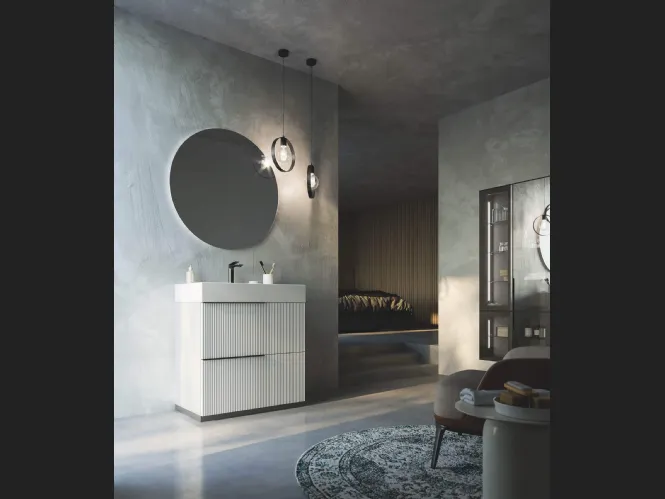 Mobile da Bagno a terra laccato opaco Bianco con lavabo in ceramica Vertigo 02 di Puntotre