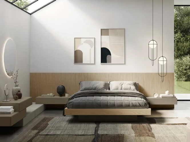 Letto Plan in legno con testiera boiserie a righe di Fimar