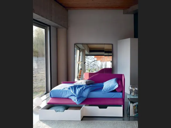 Letto singolo in tessuto con cassettoni Duplo di Bontempi Letti Design