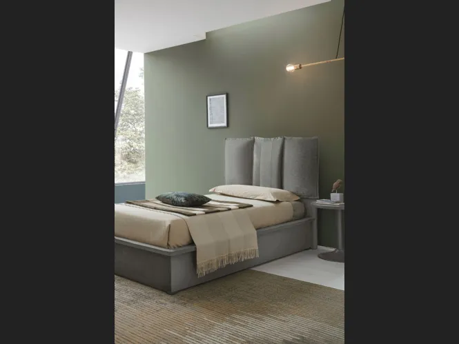 Letto singolo in tessuto con testiera imbottita e contenitore Santorini di Target Point