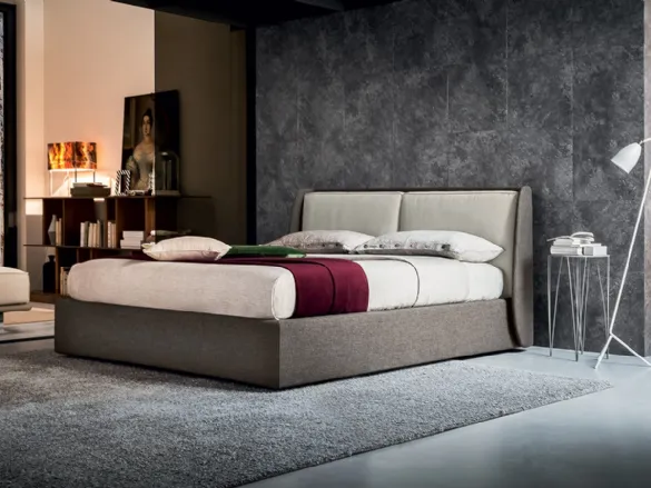 Letto minimal ed elegante con testiera in tessuto e struttura in metallo Bend di Bolzan Letti