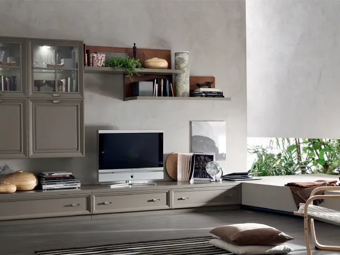 Libreria Murano MU460 finitura Grigio con inserto boiserie Noce di Maronese Acf