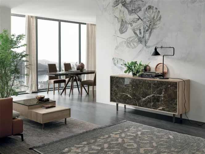 Madia Giunone in laminato effetto legno con inserto in Gres porcellanato di Target Point