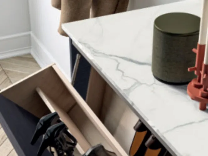 Mobile ingresso sospeso in rovere con porta scarpe Domì 03 di Birex