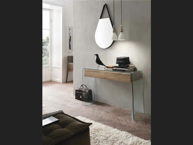 Mobile ingresso consolle Escape in vetro con cassetti in laminato effetto legno di Target Point