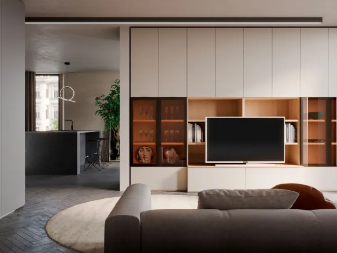 Parete Attrezzata Living Rovere e Tortora Modul Box di Nardi Interni