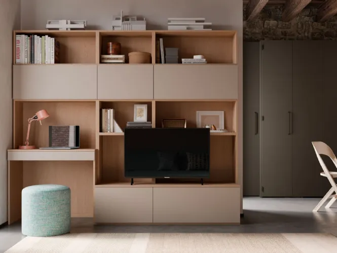Parete Attrezzata Living tortora con Desk Modul Box di Nardi Interni
