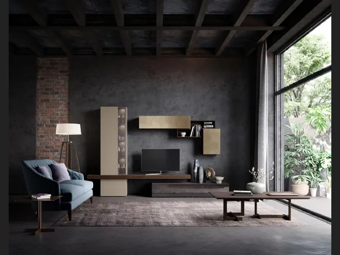 Parete Attrezzata  Composizione Horizon 914 in laccato opaco e legno di Mobilgam