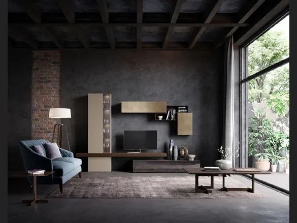 Parete Attrezzata  Composizione Horizon 914 in laccato opaco e legno di Mobilgam