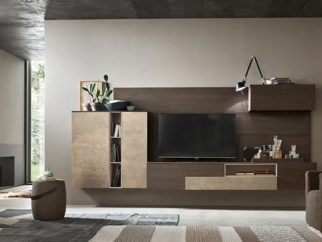 Parete Attrezzata Seta SA2218 in melaminico Rovere Thea e laccato opaco Canapa di Maronese Acf