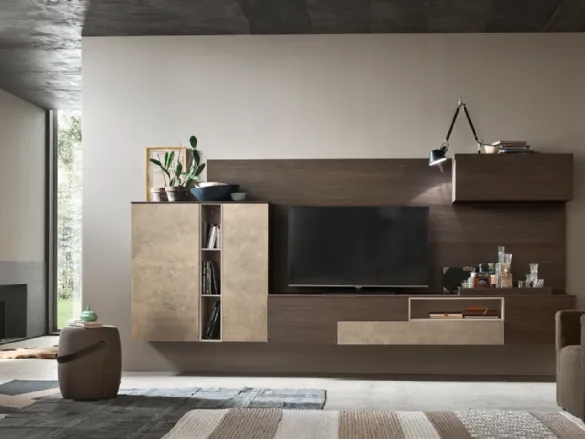 Parete Attrezzata Seta SA2218 in melaminico Rovere Thea e laccato opaco Canapa di Maronese Acf