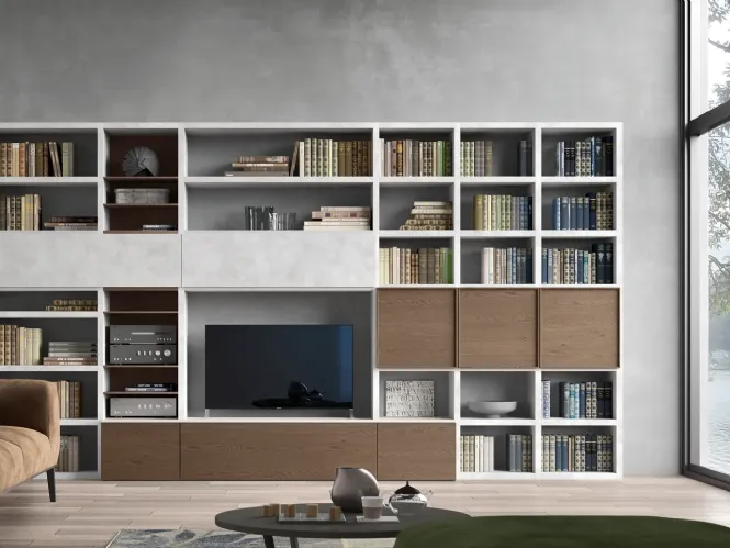 Parete Attrezzata Spalla SA2222 in Rovere Grigio e melaminico Cemento Grigio di Maronese Acf
